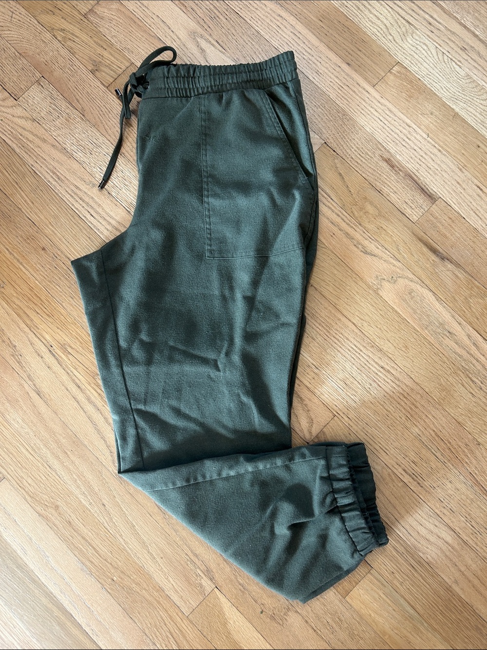 Forest Green Track Pants with Tapered Legs and Elastic Cuffs